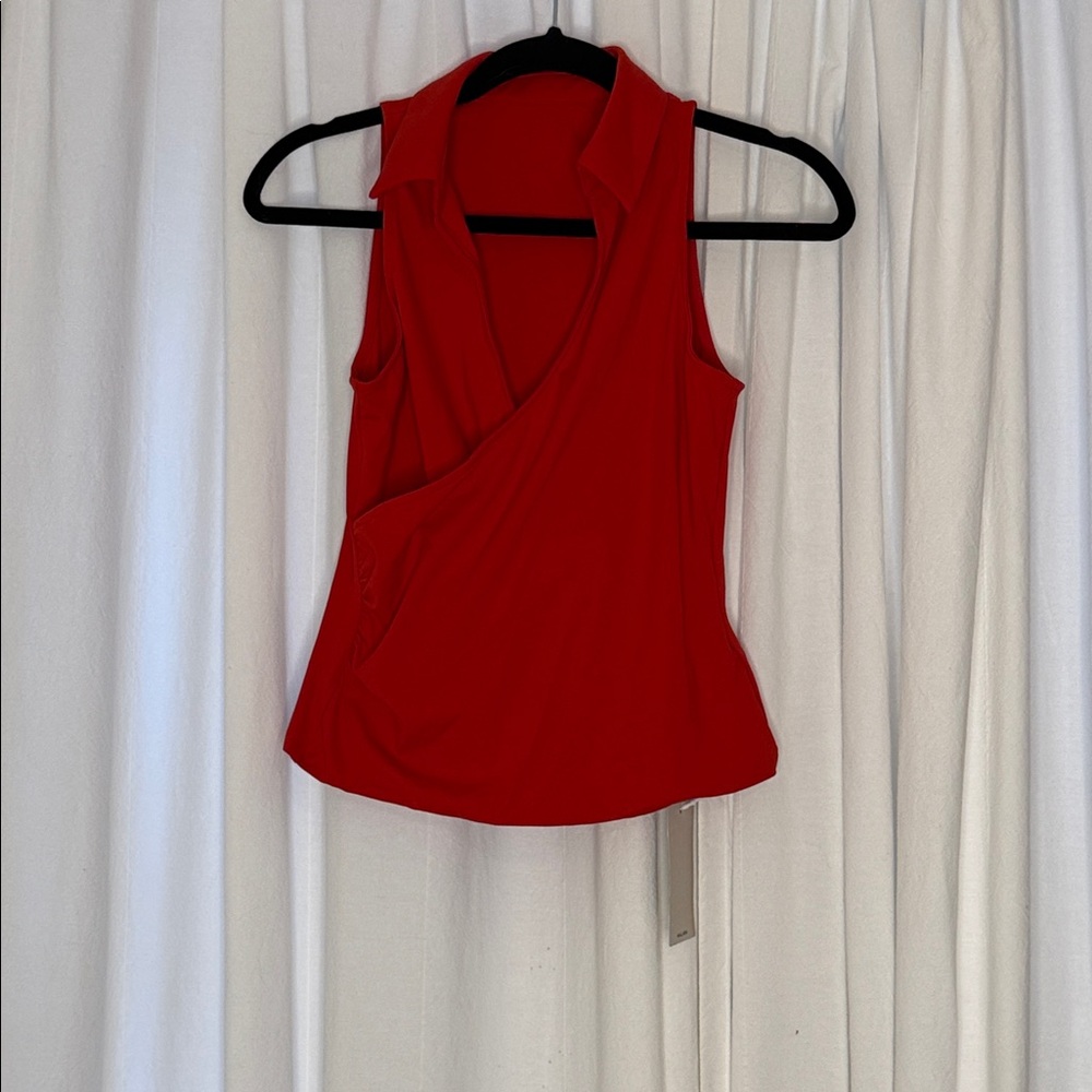 HALARA Red Sleeveless Wrap Blouse